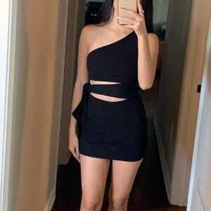 Blue Blush Black One-Shoulder Cut-Out Dress